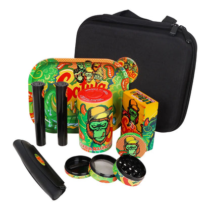 12-Piece Smell-Proof Herb Kit: Grinder, Rolling Tray, Stash Jar, Rolling Machine, Bag, and Storage Case