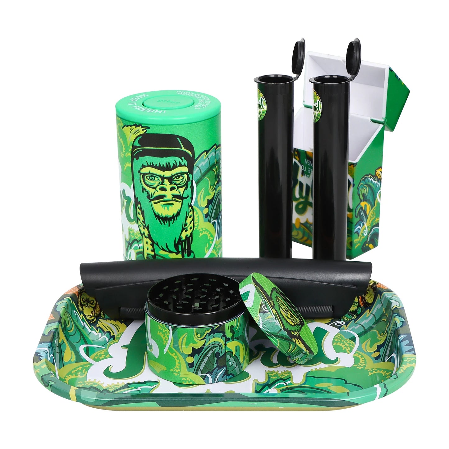 12-Piece Smell-Proof Herb Kit: Grinder, Rolling Tray, Stash Jar, Rolling Machine, Bag, and Storage Case